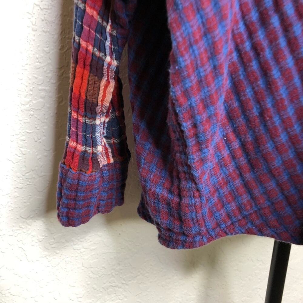 Free People Magical Plaid red blue white mixed plaid button down shacket Large - Picture 5 of 16